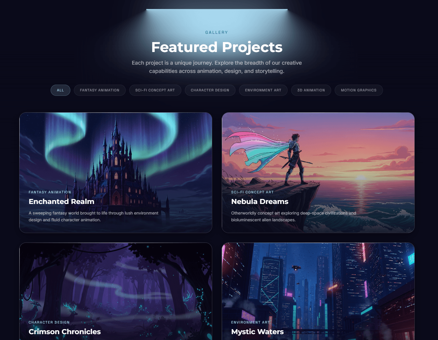 iLLUNEMA animation portfolio gallery page showcasing completed animation projects